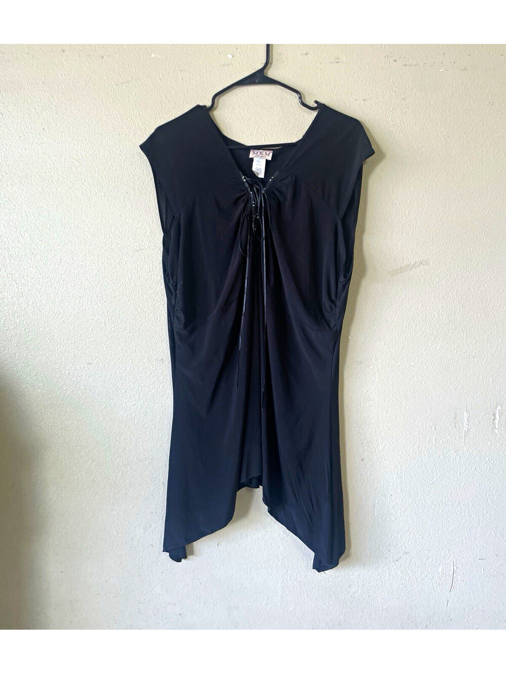 MKM Designs Women’s Black Lace-Up Front Top, Solid Cotton, Size 2X, 3767